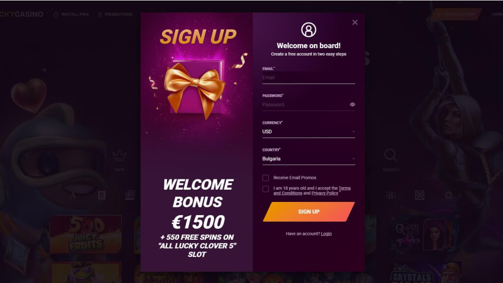 Instructions for registration at RickyCasino